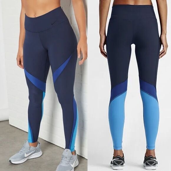 Nike Twist Training Leggings Obsidian/Deep Royal Blue/Black 833314-451 Small - Picture 1 of 10